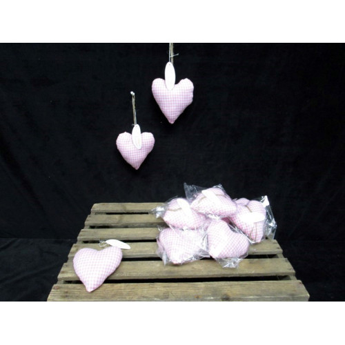 Countryfield Mollie stof roze blok hart aan touw, 13x13cm, 24 stuks