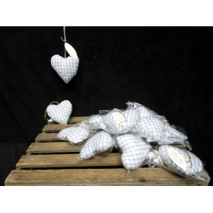 Countryfield Mollie stof grijs blok hart aan touw, 13x13cm, 24 stuks