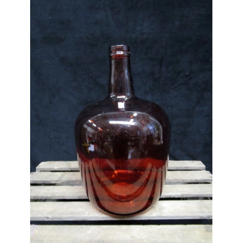 Spaans glas rode bol vaas fles, 40cm hoog, dia circa 28 cm, 1 stuks.