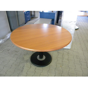 Conferentietafel, hout met metalen onderstel, 118 cm diameter