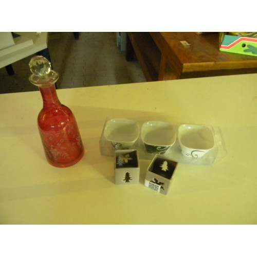 Waxinelicht houders en glazen karaf, 6 items