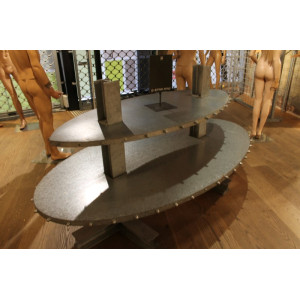 Winkelstelling tafel met 2 niveaus onderste plank 220 x 120 cm 