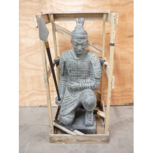 Wachter buddha met speer grijs 100cm nieuw terra cotta 2 stuks