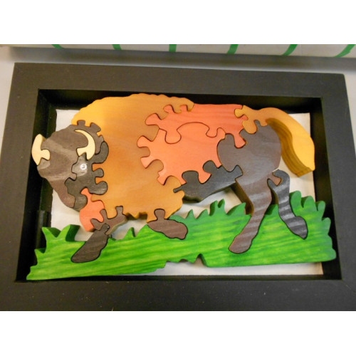 3D houten puzzel bizon, in lijst ook neer te zetten