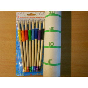 3 sets met ieder 8 potloden met kleurengum en stevige grip