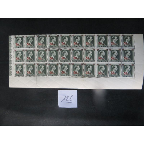 Belgische postzegel vel 30 zegels 11/1941met opdruk ongestempeld