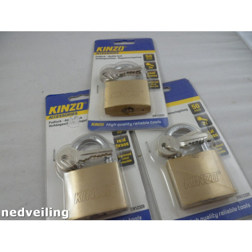 3x Kinzo Hangslot 50mm Double lock incl 3 sleutels