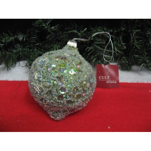 Kerstballen, van Cult at Home. groen kraal D 10 cm, 12 stuks.
