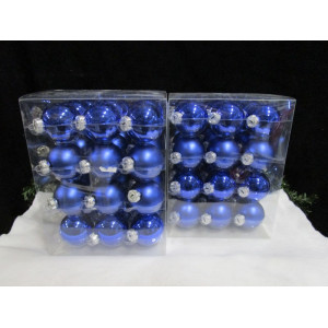 Box met 36 blauwe glas kerstballen, mat en glans circa 6 cm, 2 boxen
