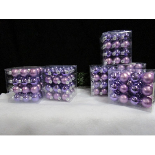 Boxen met Lavender lila/oud roze glas kerstballen, circa 3 cm, 6 boxen