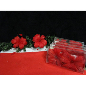 Box met 2 rood veren bloemen op clip, 6 boxen.