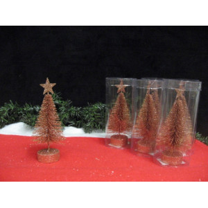 Koper kleurige glitter kerstboom 16cm hoog, 6 stuks
