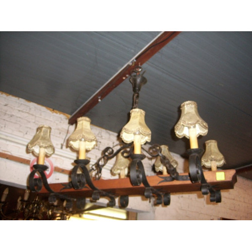 Hanglamp hout en metaal lengte 100 cm 8 lichtpunten
