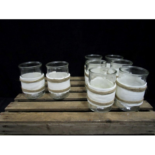 Countryfield helder glas windlicht met wit foam, 8 stuks