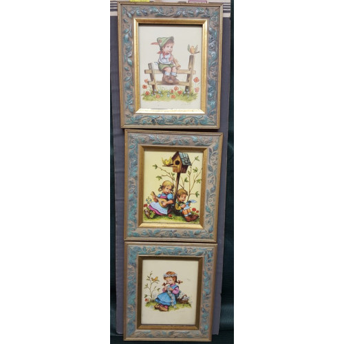 Set van 3 miniatuur schilderijen in lijstjes, 18x15 cm