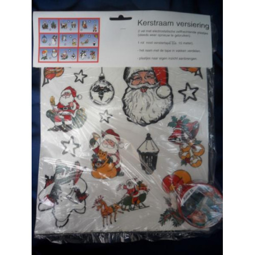 Partij Kerst Raam Stickers met deco lint minimaal 20 sets