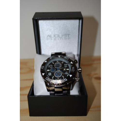 August Steiner Heren horloge,zwarte wijzerplaat, in luxe doosje.