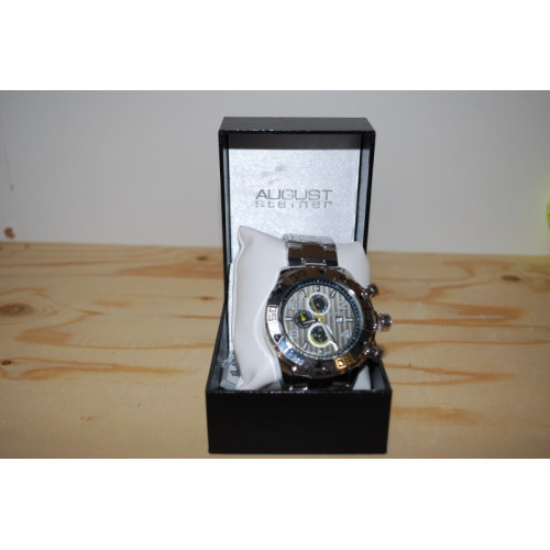 August Steiner zilverkleurig Heren horloge, met zilverkleurige wijzerplaat, in luxe doosje