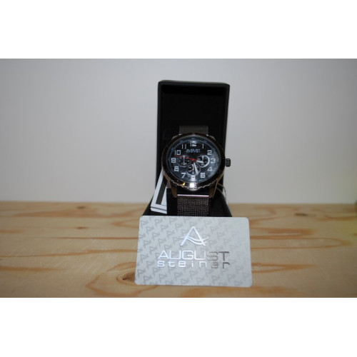 August Steiner zilverkleurig Heren horloge, met zwarte wijzerplaat, in luxe doosje