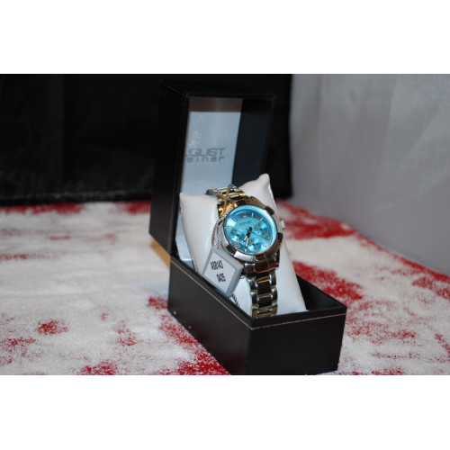 AUGUST Steiner  horloge met zilverkleurige band en blauwe wijzerplaat. in Luxe verpakking