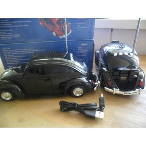 1 x VW Kever Speaker Voor: USB Stick-Sd kaart-Mp 3/4-Fm radio-Accu Oplaadbaar zwart