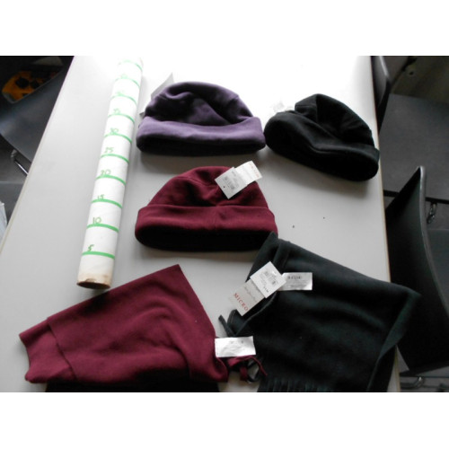 assortie winterspullen 11 muts zwart, 1 bordeaux, 1 paars, 3 zwarte sjaals en 2 bordeaux