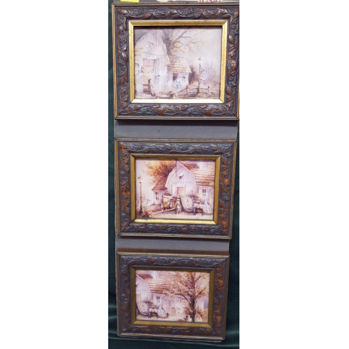 Set van 3 miniatuur schilderijen in lijstjes, 18x15 cm