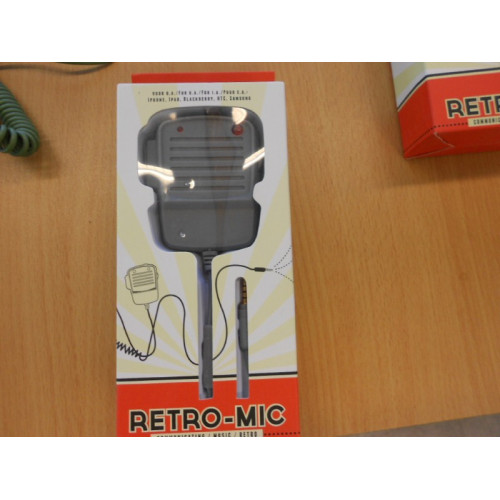 retro microfoon voor tel en pc met speaker, grijs