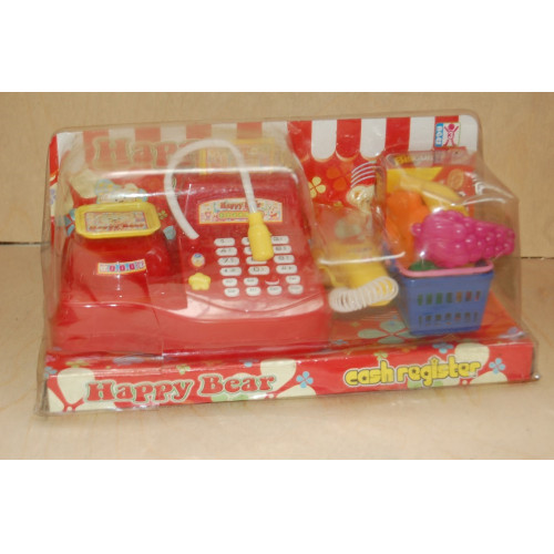 Speelgoed kassa met winkelmandje en boodschappen