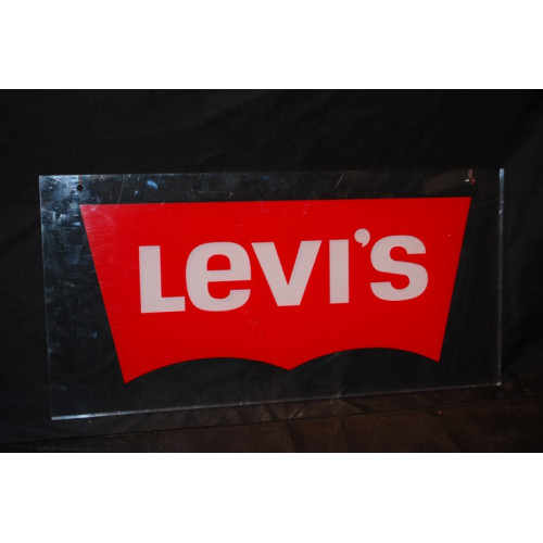 1x Plexi glas Reclame bord van Levi's, ca 60x30 cm.