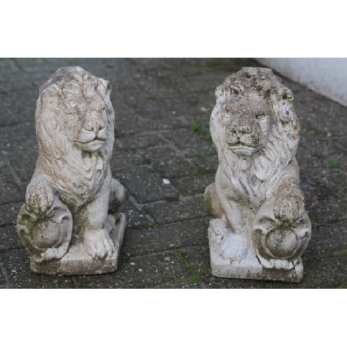 Oude Betonnen leeuwen set van 2