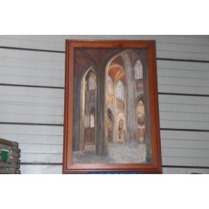 Zeer groot schilderij in lijst kerk omstreeks 1940 in lijst 81.5 x 119