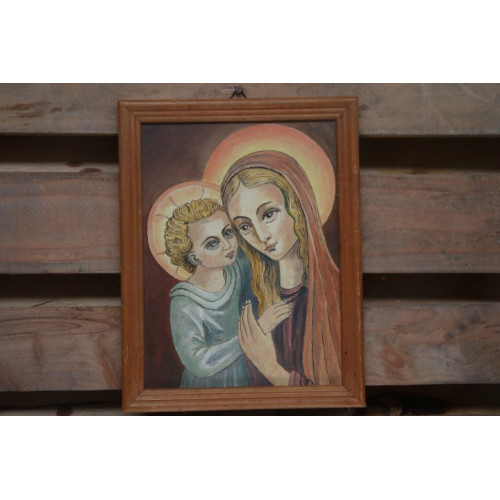 Religieus schilderijtje vrouw met kind 22x27.5
