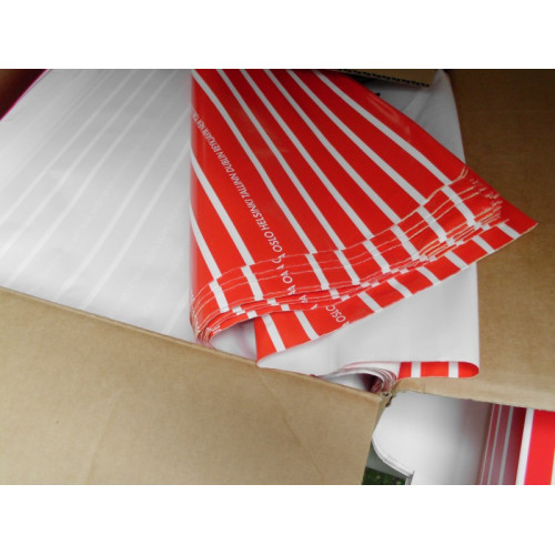 Doos plastieken tassen rood/wit, 16,5x20 cm