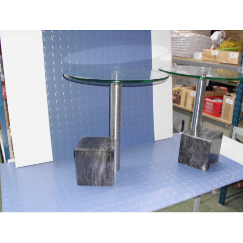 Bijzet tafels Glazen blad metalen voet met marmer look 16x16 cm