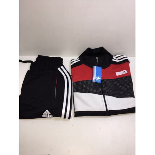 Trainingspak, Merk Adidas, Kleuren rood zwart wit, Maat 38,40