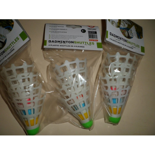 10 pakjes met 4 badminton shuttles in 4 kleuren