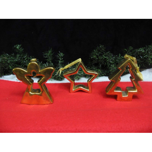 Aardewerk gouden kerst figuur hangdeco, 18 stuks