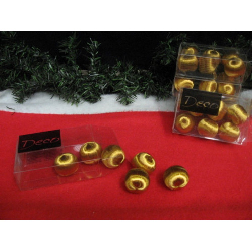 Box met 6 goud stof deco bolletjes 28mm, 9 boxen