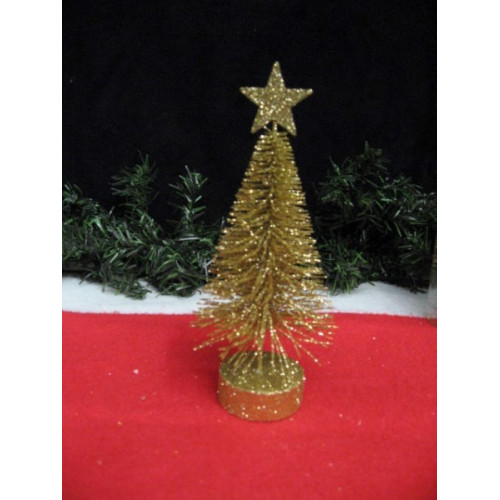 Goud mini kerstboom, circa 15 cm. 6 stuks