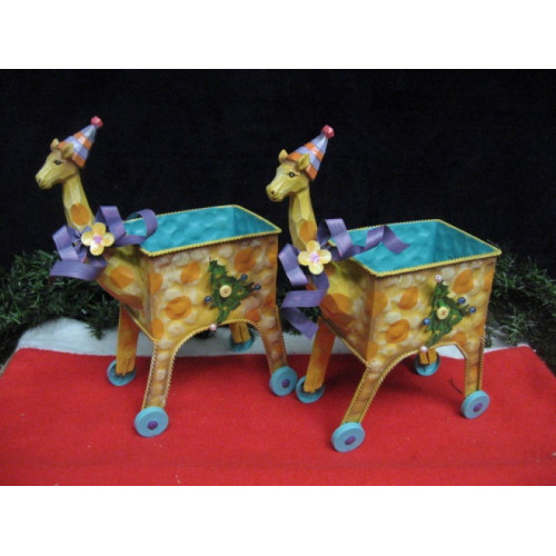 Grappige kerst circus giraf van ijzer en polystone, 2 stuks