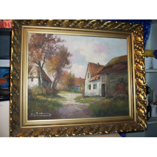 Olieverf schilderij 62 x 52 cm klein scheurtje in doek