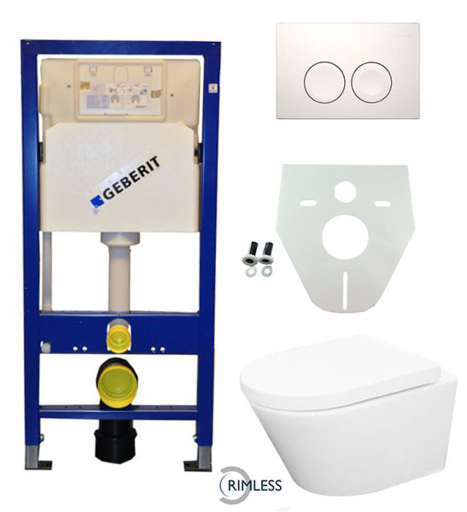 Inbouw wc set compleet Geberit inbouwreservoir met drukplaat, Plieger wc pot met softclose wc