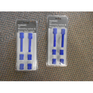 2 sets met ventieldoppen en deurknoppen blauw
