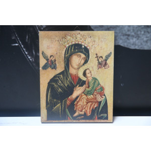 Houten bordje 18x14 heilige vrouw met kind 1964