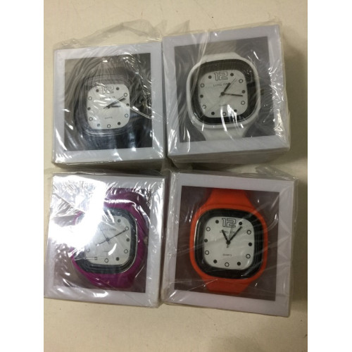 4x horloges, merk Longtime, kleuren zwart wit paars oranje, exclusief batterij.