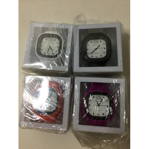 4x horloges, merk Longtime, kleuren zwart wit paars oranje, exclusief batterij.