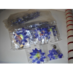 Oorbellen bloem paars blauw 3x12 stuks