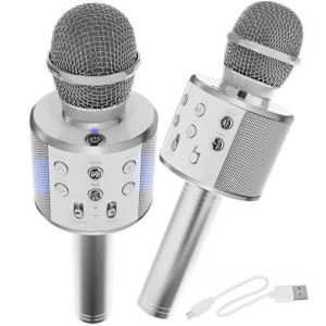 Draadloze karaokemicrofoon Bluetooth-luidspreker zilver