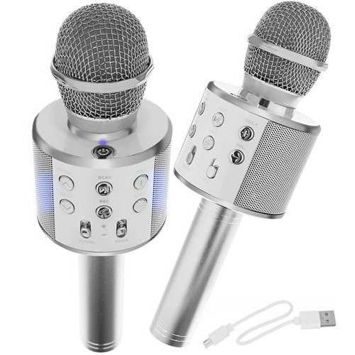 Draadloze karaokemicrofoon Bluetooth-luidspreker zilver